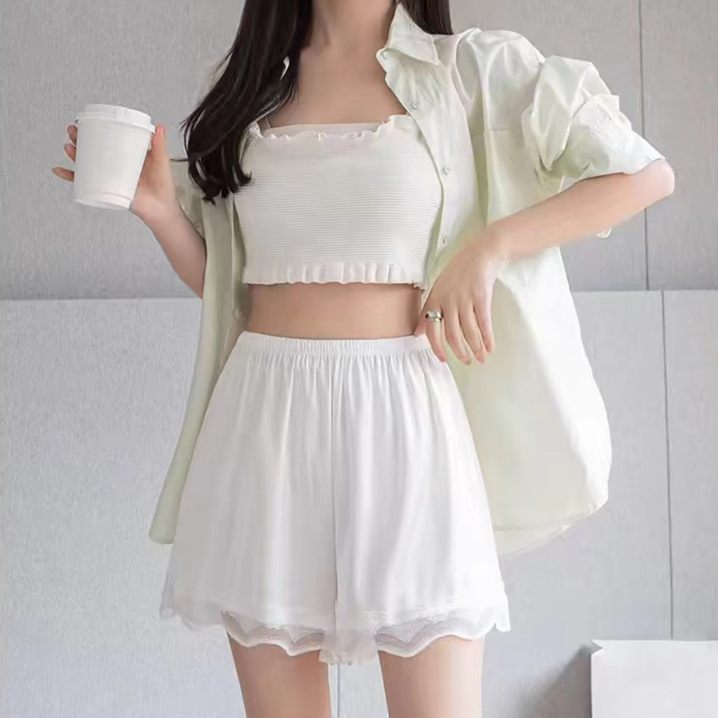 รุ่นใหม่ล่าสุด กางเกงขาสั้นสำหรับใส่นอนและใส่อยู่บ้าน ผ้าซาตินอย่างดีที่สุด พร้อมส่ง