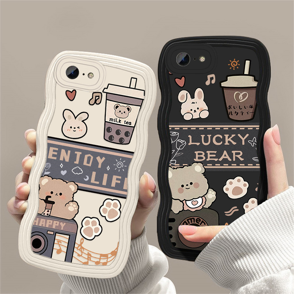 เคส for iphone 11 14 15 13 12 Pro Max X XR 8 7 6 Plus XS Max SE 2020 2022 ชานม ฝาหลังซิลิโคนอ่อนนุ่ม ขอบคลื่น กันกระแทก