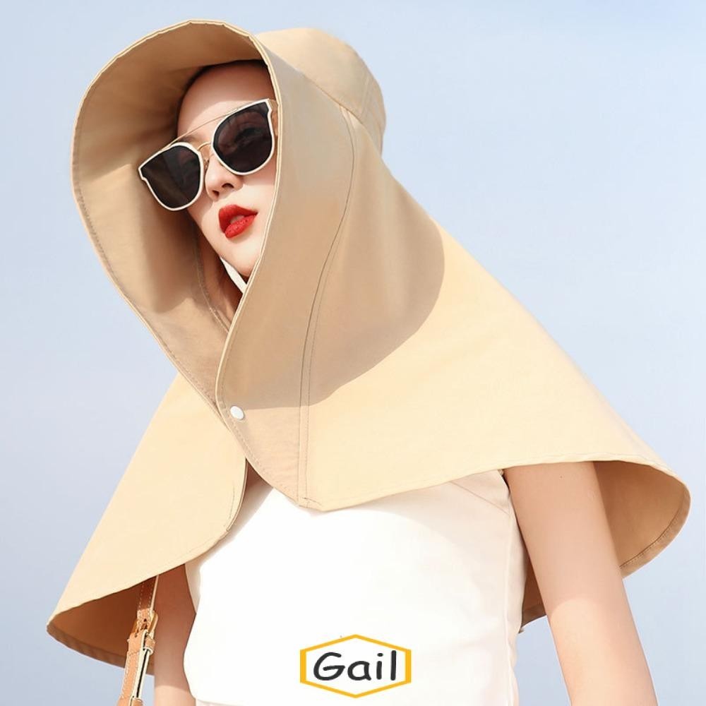 Gail หมวกชาวประมง, ป้องกันรังสียูวีพร้อมหมวกกันแดดปุ่มสแน็ป, ครอบคลุมใบหน้าขนาดใหญ่ปีกคอยามผ้าคลุมไหล่หมวกป้องกันแสงแดดของขวัญเซอร์ไพรส์