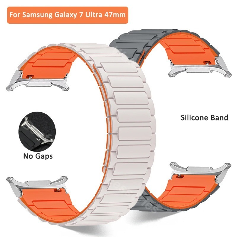 สายซิลิโคนแม่เหล็กสําหรับ Samsung galaxy Watch ULTRA 47 มม.นุ่มไม่มีช่องว่างสําหรับ galaxy ULTRA 47 มม.ปลายโค้ง Correa Band