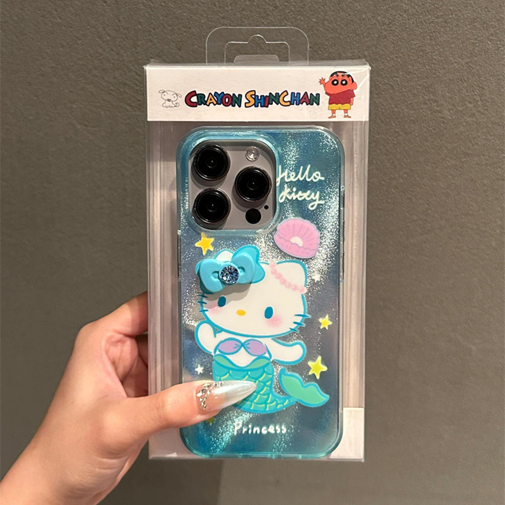 เคส IPhone Thicken IMD Hard Case IPhone 11 เกาหลีเลเซอร์ Kitty 3D Bow Knot กล้องสําหรับ IPhone 15 14 13 12 11 Pro Max