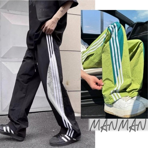 MANMAN กางเกงขายาวผู้ชาย กางเกงขากว้างแห้งเร็ว กางเกงทรงหลวม สไตล์อเมริกันวินเทจ