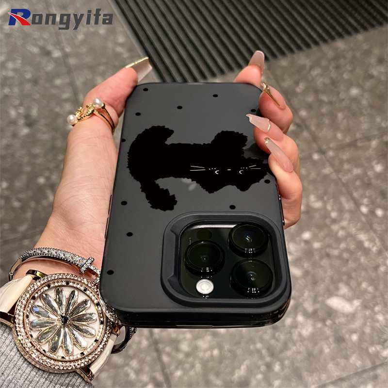 น่ารัก Polka dot Little Black Cat สําหรับ Vivo V40E V40 Pro V40 Lite X200 Pro Mini Y200 V30E Y300 Pro Y28 4G X100S X100 Ultra IQOO Z9S ง่ายกันกระแทกเคสโทรศัพท์ฝาครอบด้าน