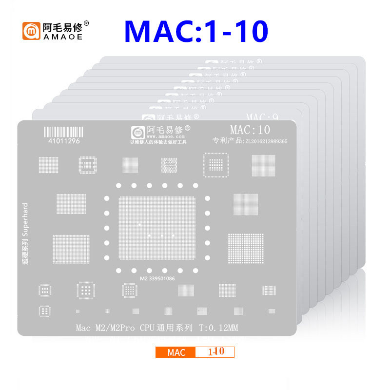 Amaoe BGA Reball Stencil สําหรับ MACBOOK Series MAC Pro M1 M2 A2159 A1706 A1707 A1534 Power Charge IC CPU/RAM SSD DDR WIFI 339S00883