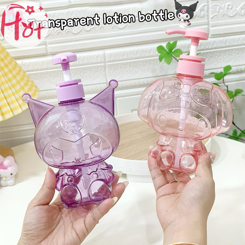 Ge 500ml Hello Kitty โปร่งใส Glitter สบู่ขวดน่ารัก Kuromi Melody แชมพูน้ํานม Sub-ขวดโลชั่นกดขวดสแควร์