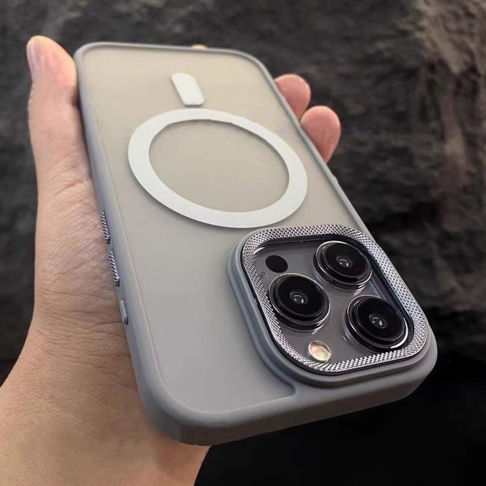 เพชรเนื้อเลนส์โลหะปกป้องเคสโทรศัพท์แม่เหล็กด้านสําหรับiphone 15 Pro Maxเปลือกแข็งป้องกันสําหรับiPhone 14 13 12 11 Pro Max Frostedอะคริลิคกันกระแทกฝาครอบป้องกัน