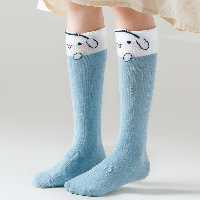 ถุงเท้า เด็ก ยาวถึงเข่า ผ้าฝ้ายแท้มีความยืดหยุ่นสูงระบายอากาศได้ดี，ถุงเท้าเด็กผู้หญิง 8 ขวบ นุ่มสบายผิวตกแต่งด้วยลวดลายการ์ตูน สุนัขหูใหญ่ สีฟ้า สีขาว，แฟชั่นฤดูร้อน หลากหลาย และสวยงาม - รูปที่ 6