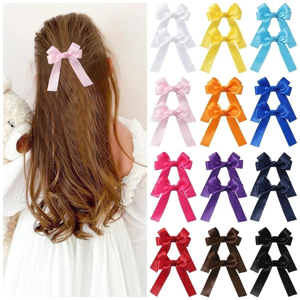 2pcs Cheer Up Bowknot กิ๊บติดผมสําหรับสาวสีทึบริบบิ้น Bows Hairpins Hairgripe เด็ก Boutique อุปกรณ์เสริมผมขายส่ง