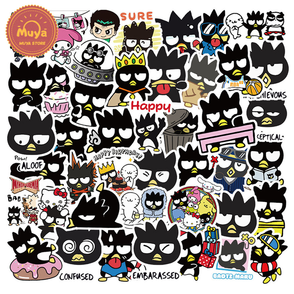 MUYA 50 ชิ้น Saniro BADBADTZ-MARU สติกเกอร์กันน้ําการ์ตูน Black Penguin สติกเกอร์ไวนิลสําหรับแล็ปท็อป