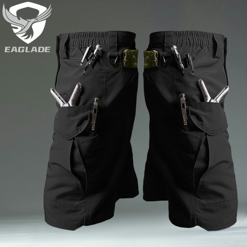 Eaglade กางเกงขาสั้นกางเกงคาร์โก้ยุทธวิธีสําหรับผู้ชาย JTIX5 สีดํา J10