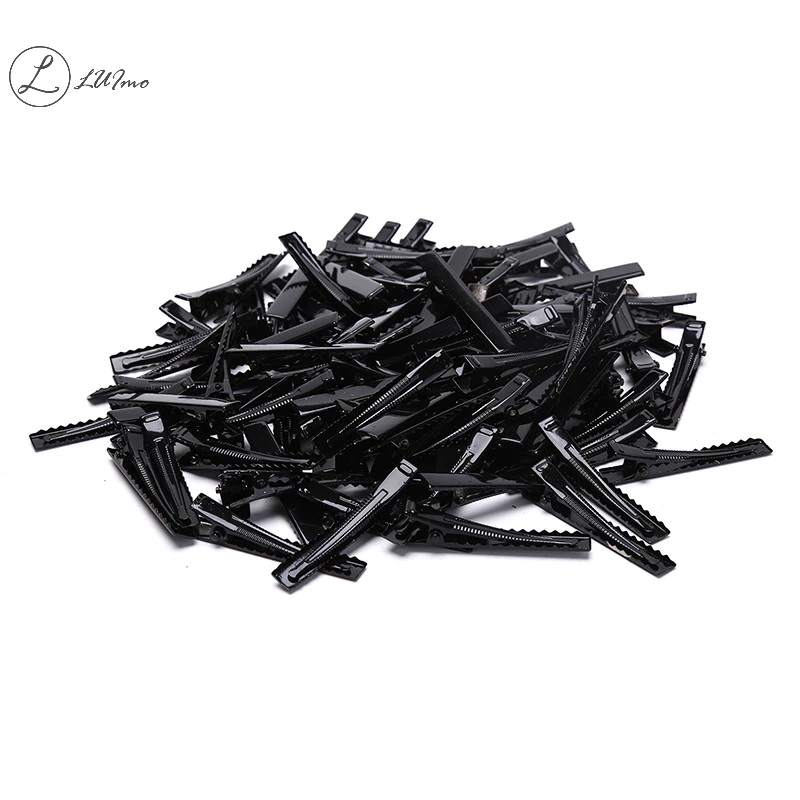 Luimo 100 ชิ้นกิ๊บสีดําเดี่ยวง่ามจระเข้ Hairpin Blank Setg กิ๊บติดผมใหม่