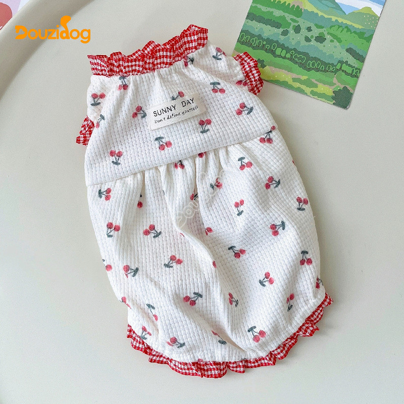 สุนัขขนาดเล็กเท็ดดี้สัตว์เลี้ยงลูกสุนัขเสื้อผ้าสุนัขแมวเชอร์รี่ลูกไม้น่ารักเสื้อกั๊กหวาน