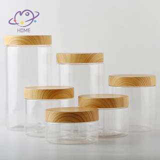 [mayhome] ภาชนะขวดใสเปล่าพร้อมฝาปิดไม้เทียมพลาสติก {TH}