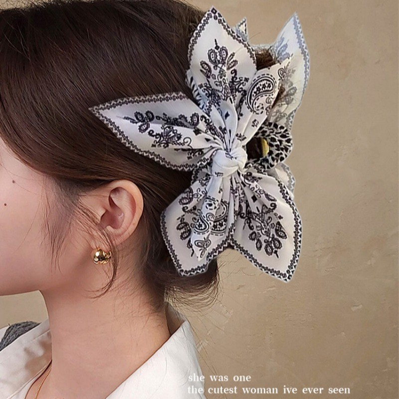 แฟชั่นดอกไม้พิมพ์ Bowknot Hairpin กิ๊บติดผม Headwear เครื่องประดับผมสําหรับสาวหวาน