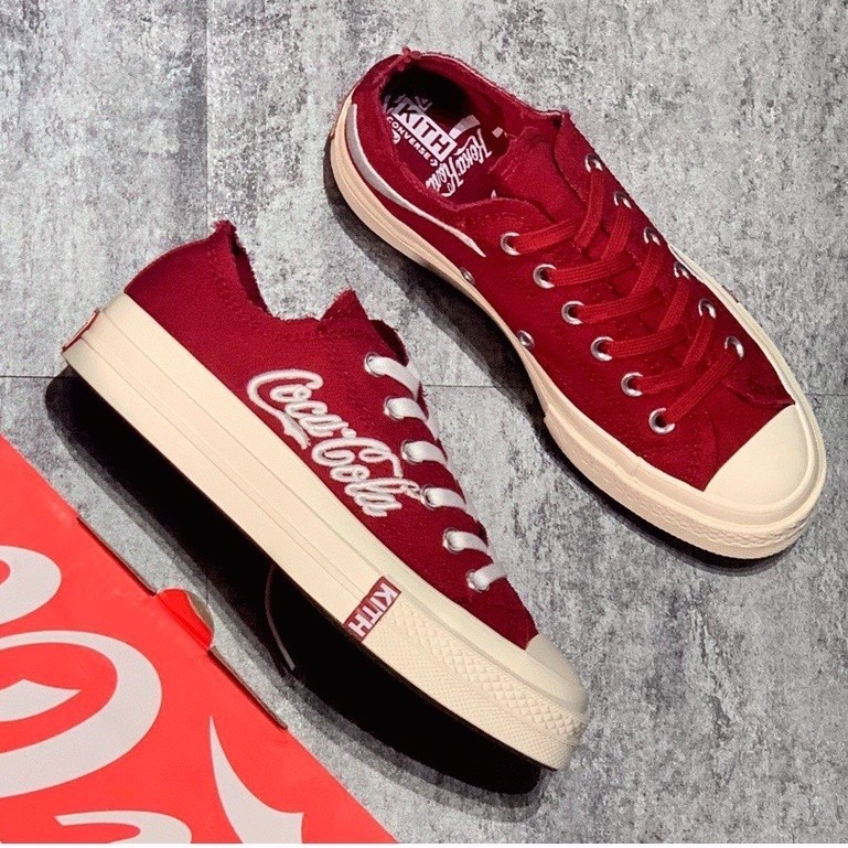 Kith x Coca-Cola x Converse Chuck 70รองเท้าผ้าใบลำลองส้นเตี้ยสีแดงไวน์ขนาด: 36-44