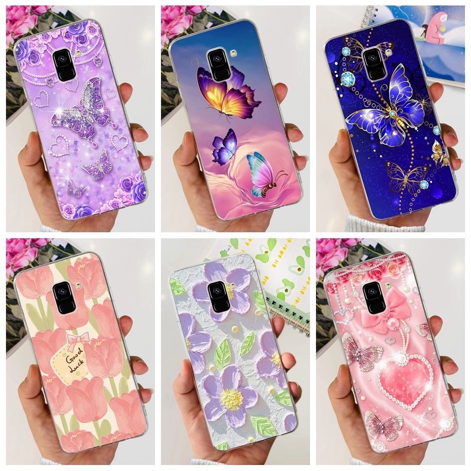 สําหรับ Samsung Galaxy A8 2018 SM-A530F กรณียอดนิยมดอกไม้ซิลิโคนใสนุ่มสําหรับ Samsung A8 Plus 2018 SM-A730F A8 + ปลอก