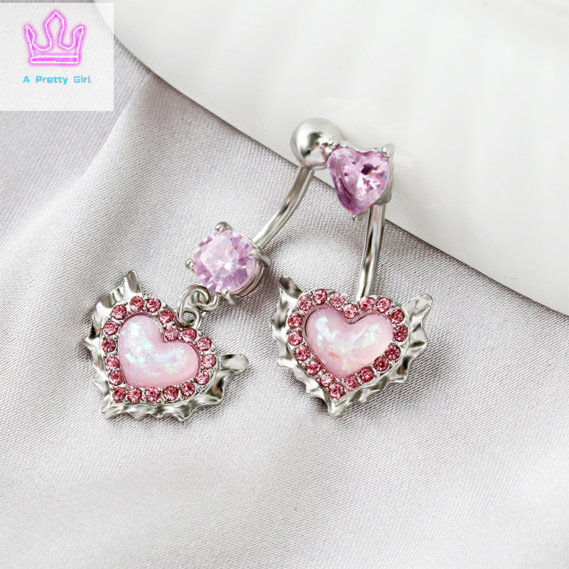 A Pretty Girl Heart Belly ปุ่มแหวนสีชมพูผู้หญิงแฟชั่น Belly แหวน Dangle Navel Barbell Pircing Body เครื่องประดับใหม่