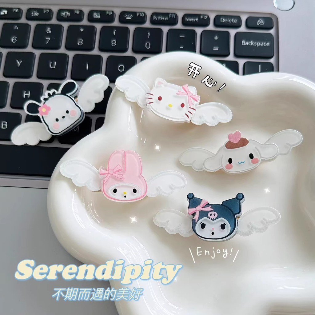 น่ารัก Sweet Girly นางฟ้าอะคริลิค Wings กิ๊บติดผมการ์ตูนหน้าม้าด้านข้าง