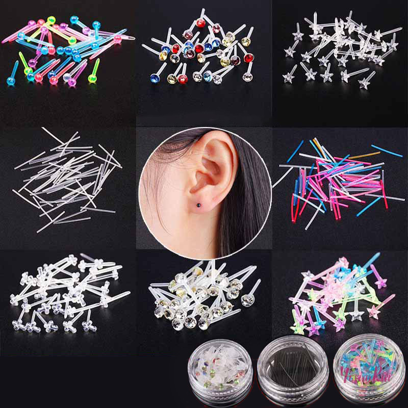 Yosunrui] 60 ชิ้น/200 ชิ้นที่มีสีสัน Anti-allergy ต่างหูสตั๊ดพลาสติก Anti-blocking Ear Sticks ชุดใหม่
