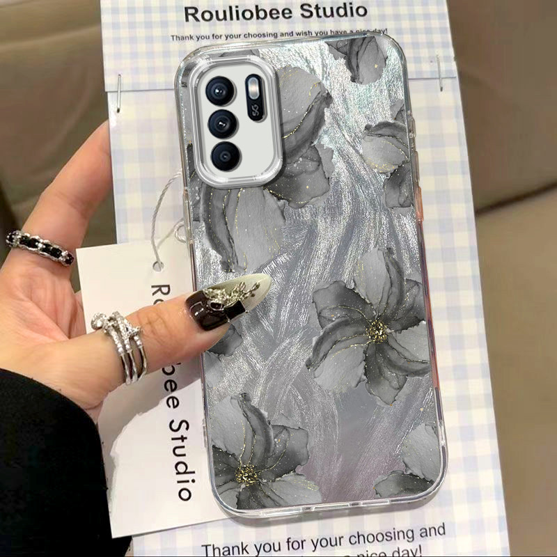 เคส OPPO Reno 6Z 6 Reno6 RENO6Z 5G กรณีแฟชั่นใหม่น่ารักความงามดอกไม้สีผีเสื้อใบฝาครอบโทรศัพท์ TPU
