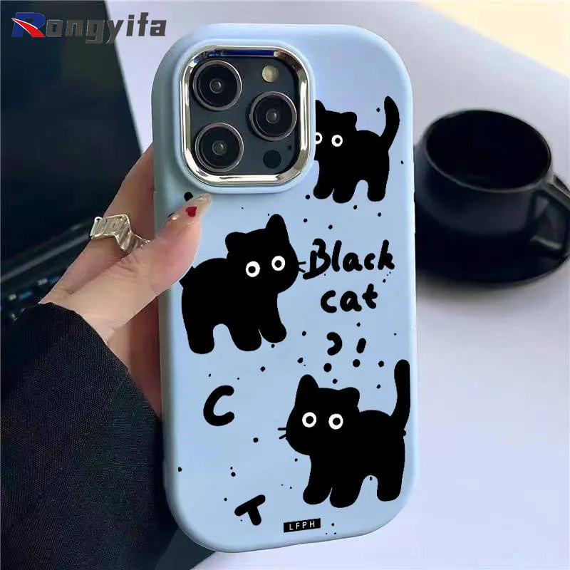 น่ารักแมวดําเคสโทรศัพท์สําหรับvivo V30 Pro 5G V29 Pro V27 Pro V27E V23 V21 V21S V20 Y77 Y77E Y76S Y74S Y76 Y16 Y02S X100 X90 นุ่มการ์ตูนคําถาม