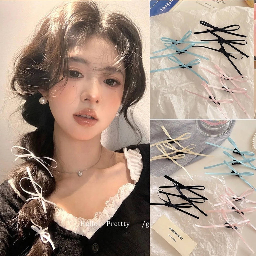 8 สีเกาหลีบางริบบิ้นโบว์กิ๊บหวานบัลเล่ต์ริบบิ้นกิ๊บถักผม หมุด เครื่องประดับผมสําหรับผู้หญิง