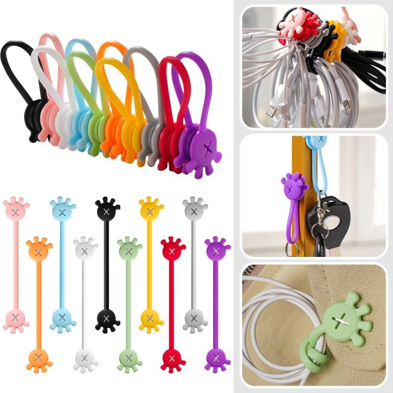 ซิลิโคนแบบใช้ซ้ําได้ Magnetic Cable Winder ชุดหูฟัง Winder ที่ยึดสายไฟ สายรัดสายไฟ ที่เก็บสายไฟ พวงกุญแจ แม่เหล็กติดตู้เย็น