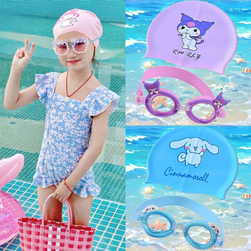 หมวกว่ายน้ําเด็ก น่ารัก My Melody Kuromi สาวหมวกว่ายน้ําสําหรับเด็กกันน้ําซิลิโคนยืดหยุ่นเด็กวัยหัดเดิน Ming หมวกอุปกรณ์ว่ายน้ํา Natacion หมวกดําน้ํา