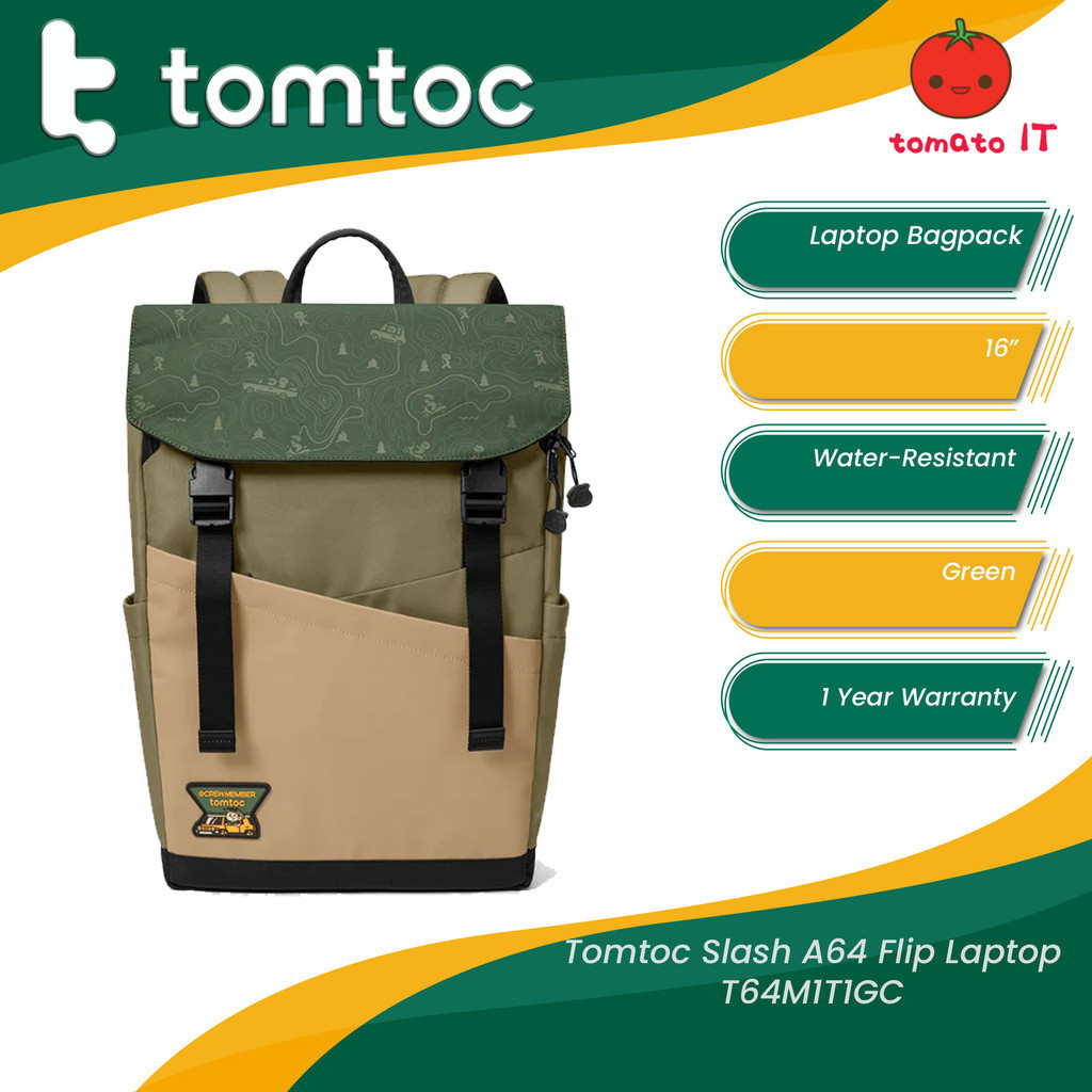 TOMTOC Slash-A64 Flip Laptop Backpack T64M1T1GC- 16"/Water-Resistant/สีเขียว