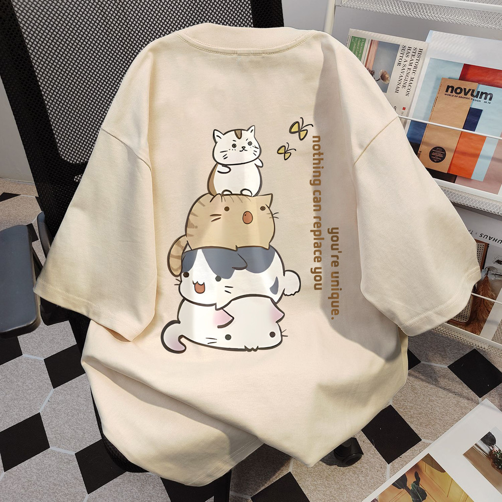 100%Cotton T-shirt TIHIK เสื้อยืดผู้หญิง โอเวอร์ไซส์ เสื้อยืดพิมพ์ลายการ์ตูนน่ารักหลวม T1970