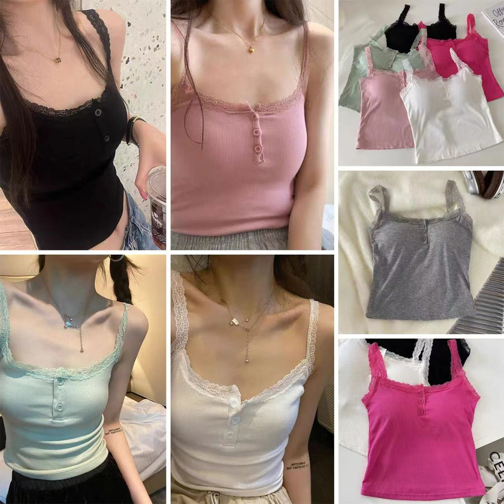 เสื้อสายเดี่ยวผ้ายืดนิ่ม สวมใส่สบาย มีกระดุม ดีไซน์ทรงสวยกระชับสัดส่วน