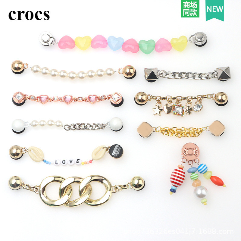 Crocs Jibbitz Charm Metal Multi-color Chain หัวเข็มขัดรองเท้าโลหะผสมแท้คุณภาพสูง