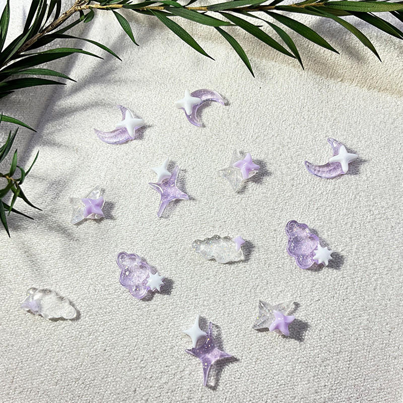 50 ชิ้นเล็บสีม่วง Moon Star Star Cloud Mixed Towel Night Empty Star Mang Nail Settlement Purple Advantages