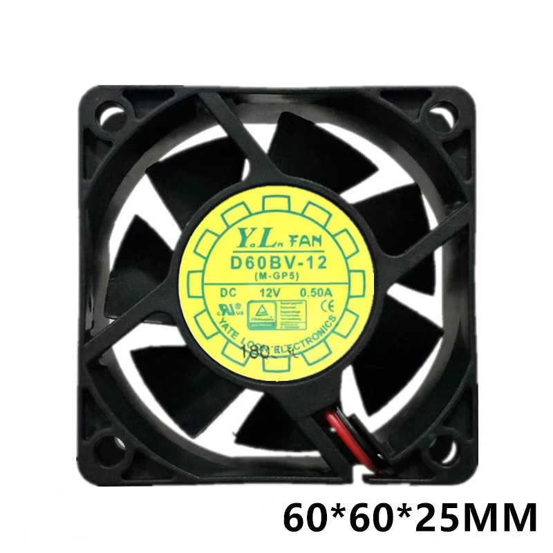 Yuelun D60BV-12 6025 12V 0.50 A 6 ซม./ซม. พัดลมระบายความร้อนเซิร์ฟเวอร์ปริมาณอากาศสูง