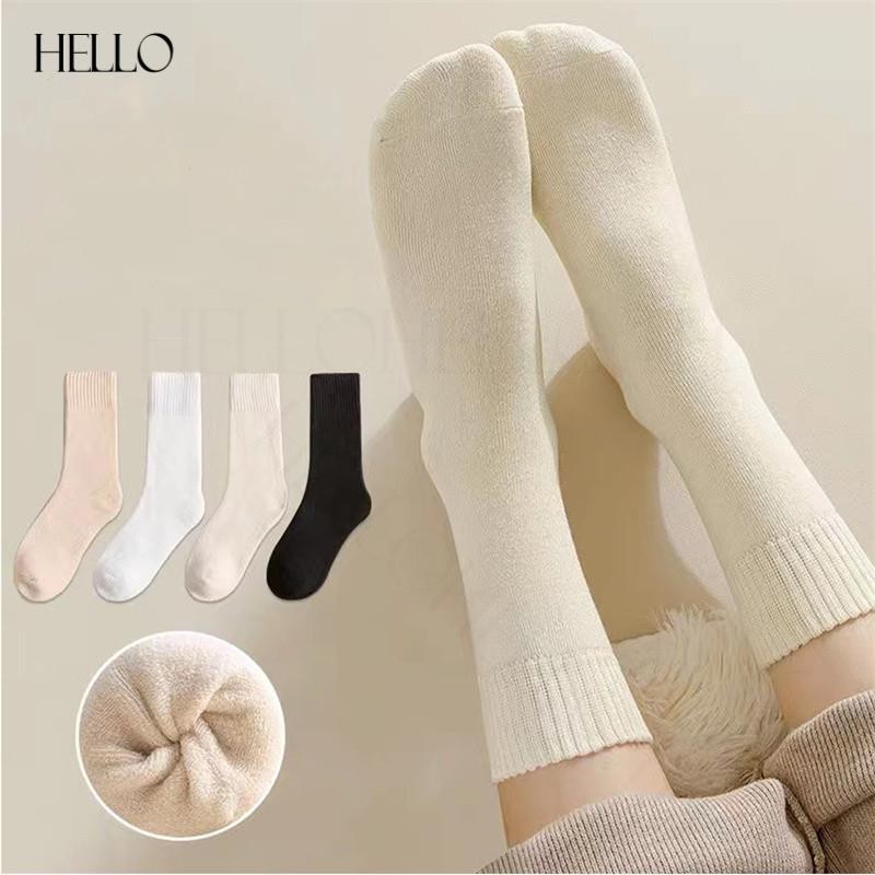 1 คู่ผู้หญิง Thicken ถุงเท้าขนสัตว์อุ่นฤดูหนาว Boot สีทึบปุยกลางหลอดหญิงสบาย Home Sleep ถุงเท้าชั้นนุ่ม