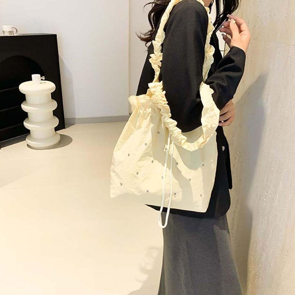 Uumir กระเป๋าถือ Drawstring, กระเป๋า Messenger สี Candy Sweet Nylon กระเป๋าผ้า, ของขวัญความจุขนาดใหญ่กันน้ําแฟชั่นกระเป๋าถือจีบยืดหยุ่น