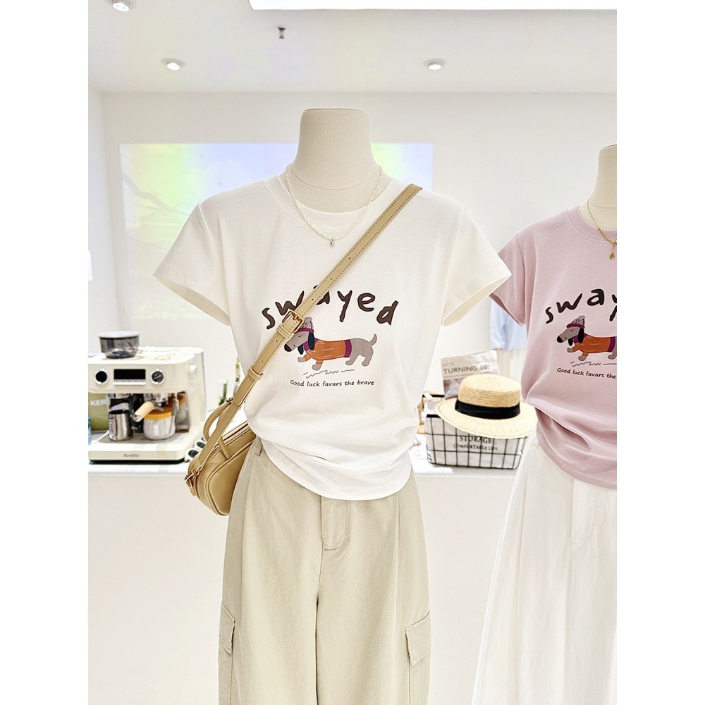 COD (กรุงเทพจัดส่งสินค้า)BOOM Shop OVERSIZET-shirt，ลูกสุนัขการ์ตูนน่ารักพิเศษพิมพ์เสื้อยืดแขนสั้นหลวม#51629