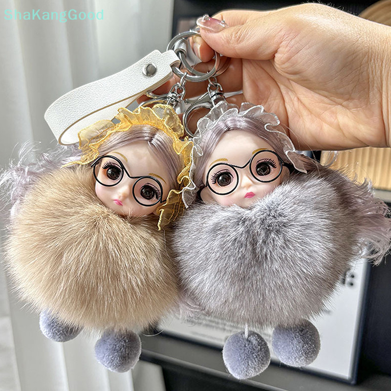 Skth น่ารัก Pompom พวงกุญแจ Real Fox Plush Ball พวงกุญแจ Plush แว่นตาตุ๊กตาจี้แฟชั่น Key Holder Chain SKK