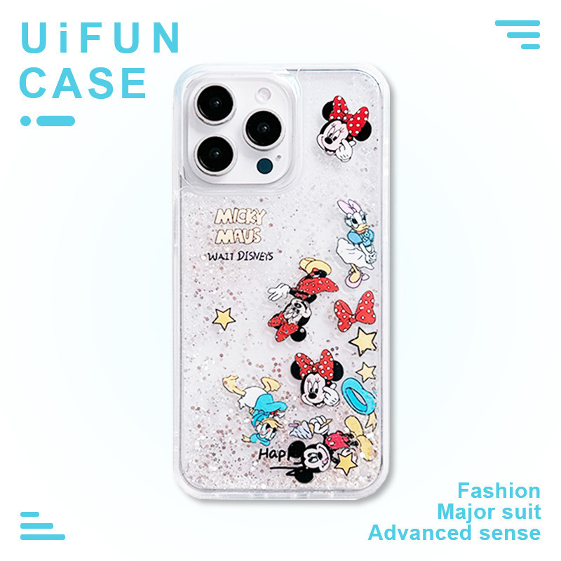 น่ารัก Disney Donald Duck Mickey Mouse Slider Quicksand เคสโทรศัพท์สําหรับ iPhone 15 14 Plus 13 12 11 Pro Max 15plus อะคริลิคปกหลัง Shock Proof Hard ปลอก