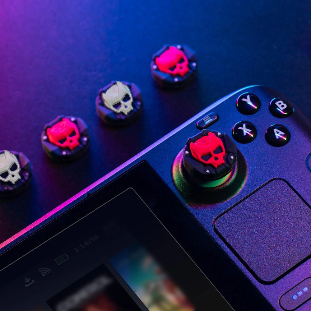 4 ชิ้น Skull ซิลิโคน Thumb Stick Grip Cap สําหรับ Steam Deck / Rog Ally & Rog Ally X จอยสติ๊ก Anti-Slip Thumbstick Caps Protector กรณี