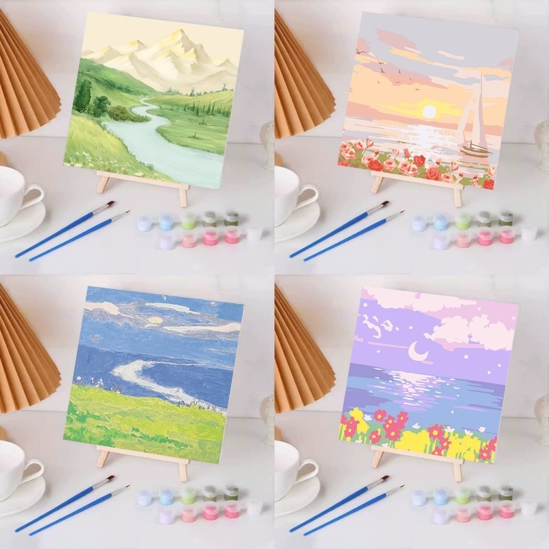 ระบายสีตามตัวเลข 20*20ซม. ทิวทัศน์ธรรมชาติ ระบายสีตามเลข ภาพวาดสีน้ำมันดิจิตอล ของขวัญ DIY