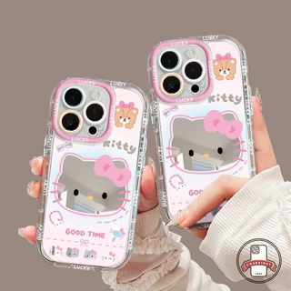 หรูหราขึ้นกระจกเคสแมวคิตตี้น่ารักเข้ากันได้กับ IPhone 16 17 air 15 13 12 11 14 Pro Max 14 8 15 7 16 Plus XR X XS SE