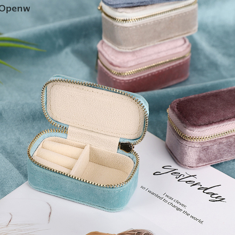 Openw 1ชิ้นมินิกํามะหยี่แหวนกล่องเครื่องประดับกรณีการจัดเก็บชั้นเดียวต่างหูสร้อยคอออแกไนเซอร์ลูกอมสีซิปกระเป๋าเดินทางแบบพกพาดี