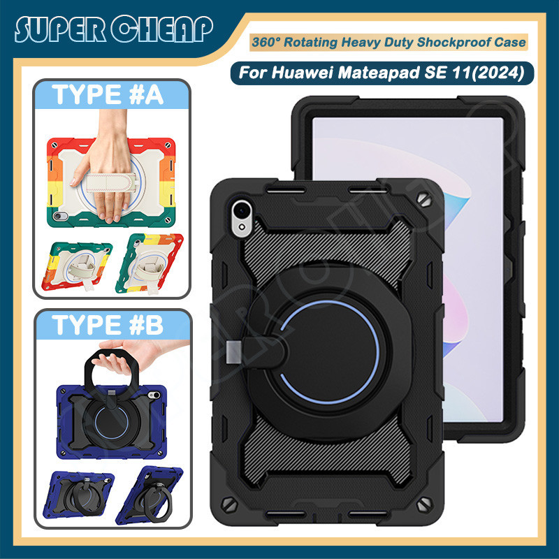 สําหรับ Huawei Matepad SE 11 2024 360° ฝาครอบขาตั้งที่จับหมุนได้ 3 ใน 1 เคสกันกระแทกสําหรับงานหนัก