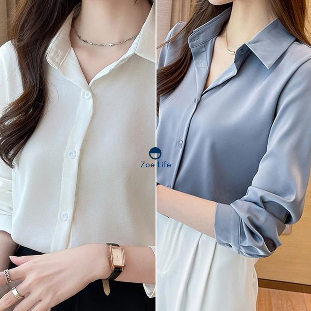 เสื้อเชิ้ตไหมแท้แขนยาว ใหม่ล่าสุด ทรงสวย หรูหรา สำหรับฤดูใบไม้ร่วง