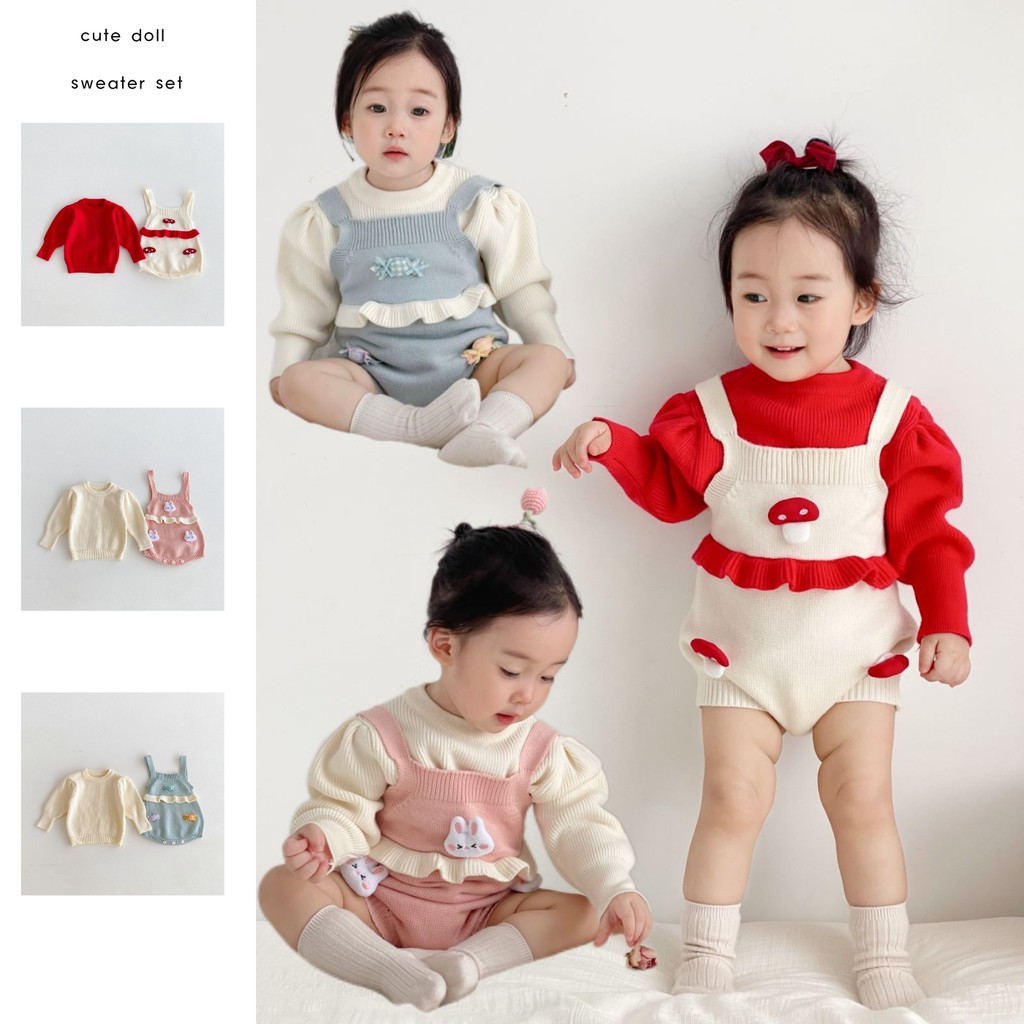 0-2ปีเด็กสาวน่ารักกระต่ายลูกอม มาชรูม เสื้อแขนยาวเสื้อสวมหัว+สลิง ชุดรอมเปอร์ เสื้อกันหนาวชุด
