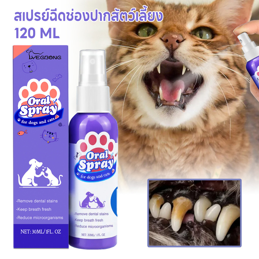 สเปรย์ฉีดช่องปากสัตว์เลี้ยง 120ml น้ำยาบ้วนปากแมว ขจัดแบคทีเรีย ลดกลิ่นปาก
