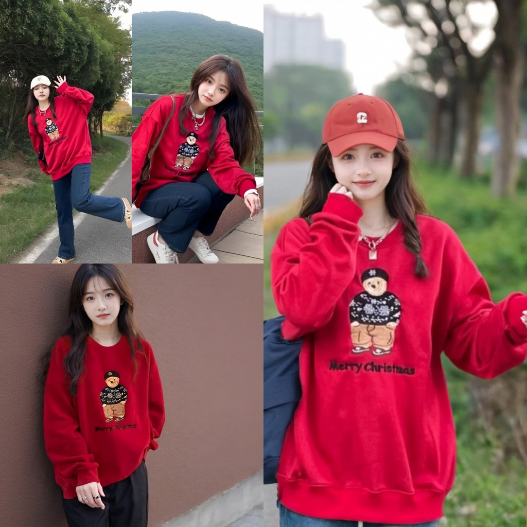 เสื้อสเวตเตอร์ไหมพรมแขนยาว ลายน้องหมีน่ารัก ใส่สบายและอบอุ่นทุกวันในฤดูหนาว
