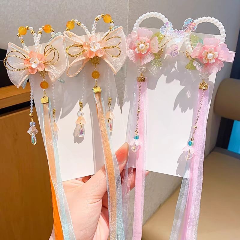 2025 ใหม่โบราณ Headdress เด็ก Hanfu เครื่องแต่งกาย Streamer ดอกไม้เจ้าหญิงคลิปสาว Subu เขย่าการ์ด