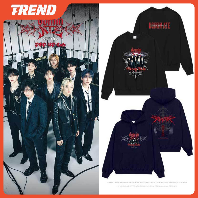 Stray Kids "dominATE" World Tour Merch Hoodies ผู้ชายและผู้หญิงขนาดใหญ่ BANK MINHO CHANGGIN HELIX พิมพ์เสื้อกันหนาวฤดูใบไม้ผลิฤดูใบไม้ร่วงนักเรียน Street Casual Pullover Top